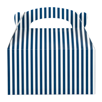 Bio Tek Blue & White Stripe Paper Gable Box / Take Out Container - Compostable - 9 1/2" x 5" x 5" - 25 count box