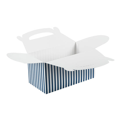 Bio Tek Blue & White Stripe Paper Gable Box / Take Out Container - Compostable - 9 1/2" x 5" x 5" - 25 count box