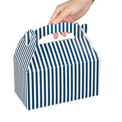 Bio Tek Blue & White Stripe Paper Gable Box / Take Out Container - Compostable - 9 1/2" x 5" x 5" - 100 count box