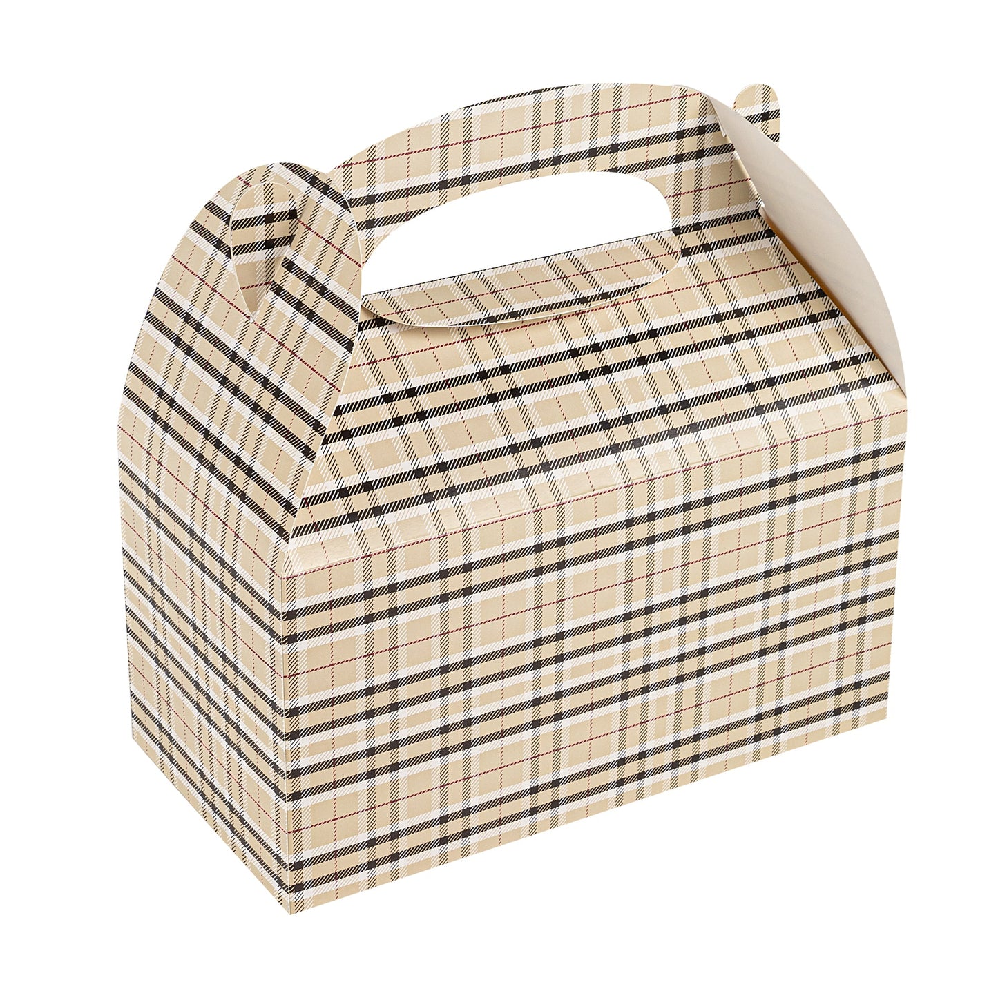 Bio Tek Plaid Paper Gable Box / Take Out Container - Compostable - 9 1/2" x 5" x 5" - 100 count box