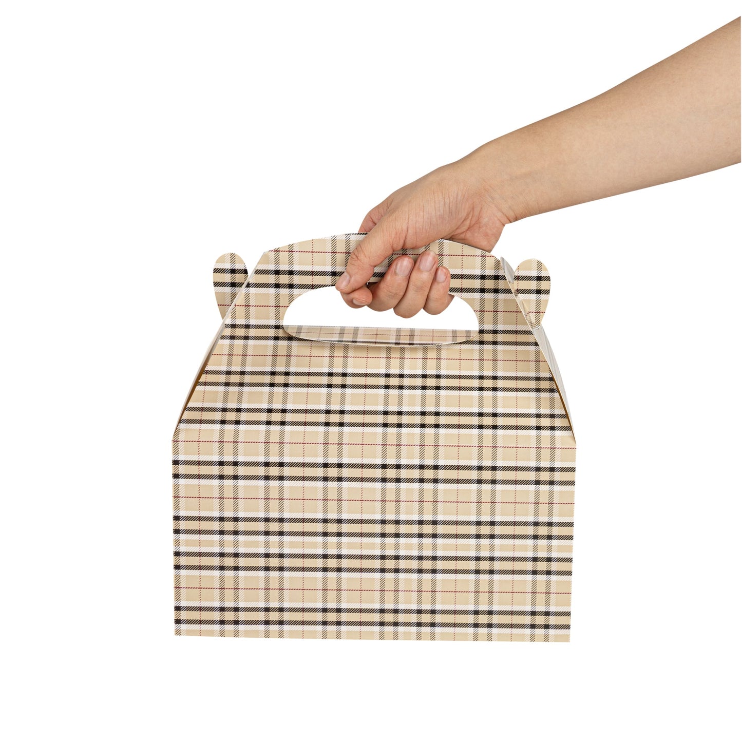 Bio Tek Plaid Paper Gable Box / Take Out Container - Compostable - 9 1/2" x 5" x 5" - 100 count box