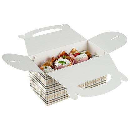 Bio Tek Plaid Paper Gable Box / Take Out Container - Compostable - 9 1/2" x 5" x 5" - 100 count box