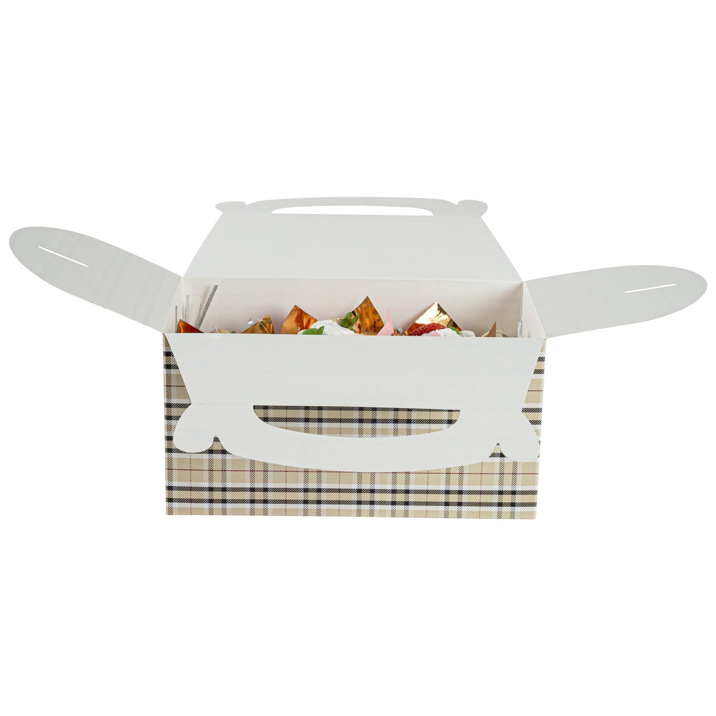 Bio Tek Plaid Paper Gable Box / Take Out Container - Compostable - 9 1/2" x 5" x 5" - 100 count box