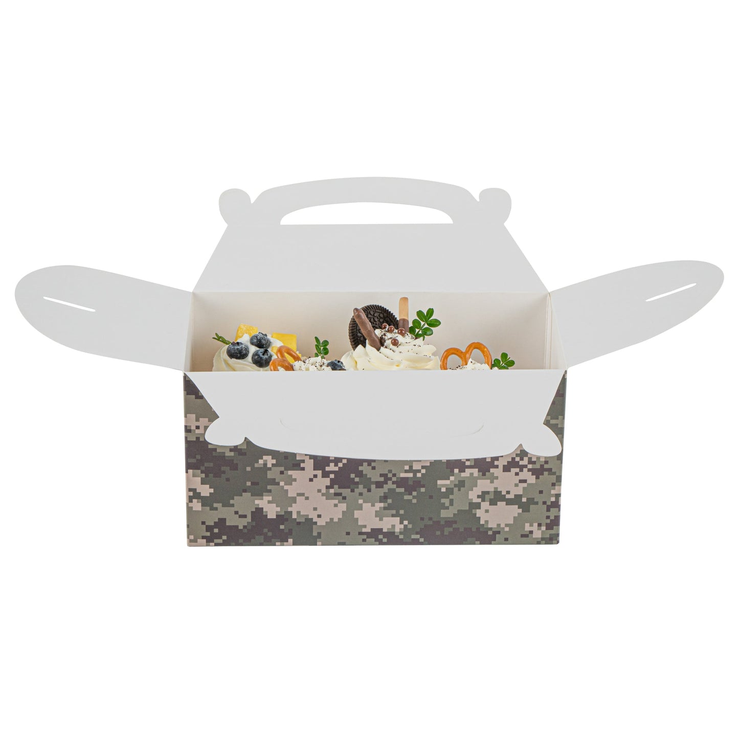 Bio Tek Camouflage Paper Gable Box / Take Out Container - Compostable - 9 1/2" x 5" x 5" - 25 count box