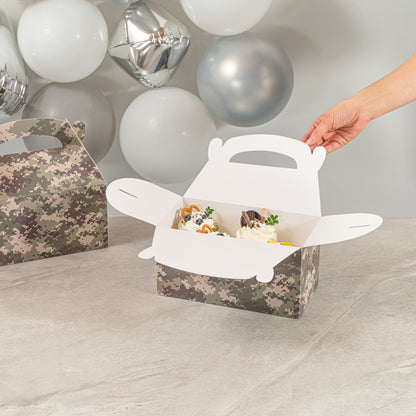 Bio Tek Camouflage Paper Gable Box / Take Out Container - Compostable - 9 1/2" x 5" x 5" - 25 count box