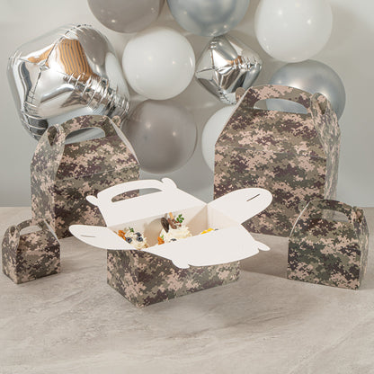 Bio Tek Camouflage Paper Gable Box / Take Out Container - Compostable - 9 1/2" x 5" x 5" - 25 count box