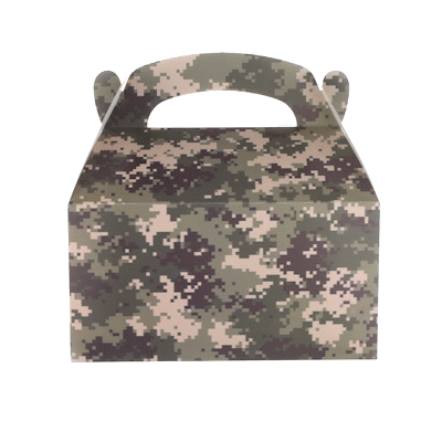 Bio Tek Camouflage Paper Gable Box / Take Out Container - Commercially composatble - 9 1/2" x 5" x 5" - 100 count box