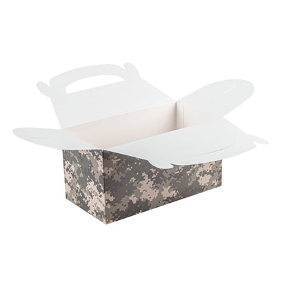 Bio Tek Camouflage Paper Gable Box / Take Out Container - Commercially composatble - 9 1/2" x 5" x 5" - 100 count box