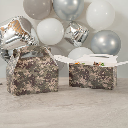 Bio Tek Camouflage Paper Gable Box / Take Out Container - Commercially composatble - 9 1/2" x 5" x 5" - 100 count box