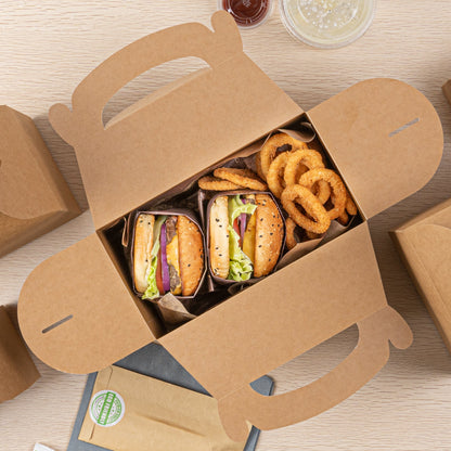 Bio Tek Kraft Paper Gable Box / Take Out Container - Greaseproof - 9 1/2" x 5" x 5" - 100 count box