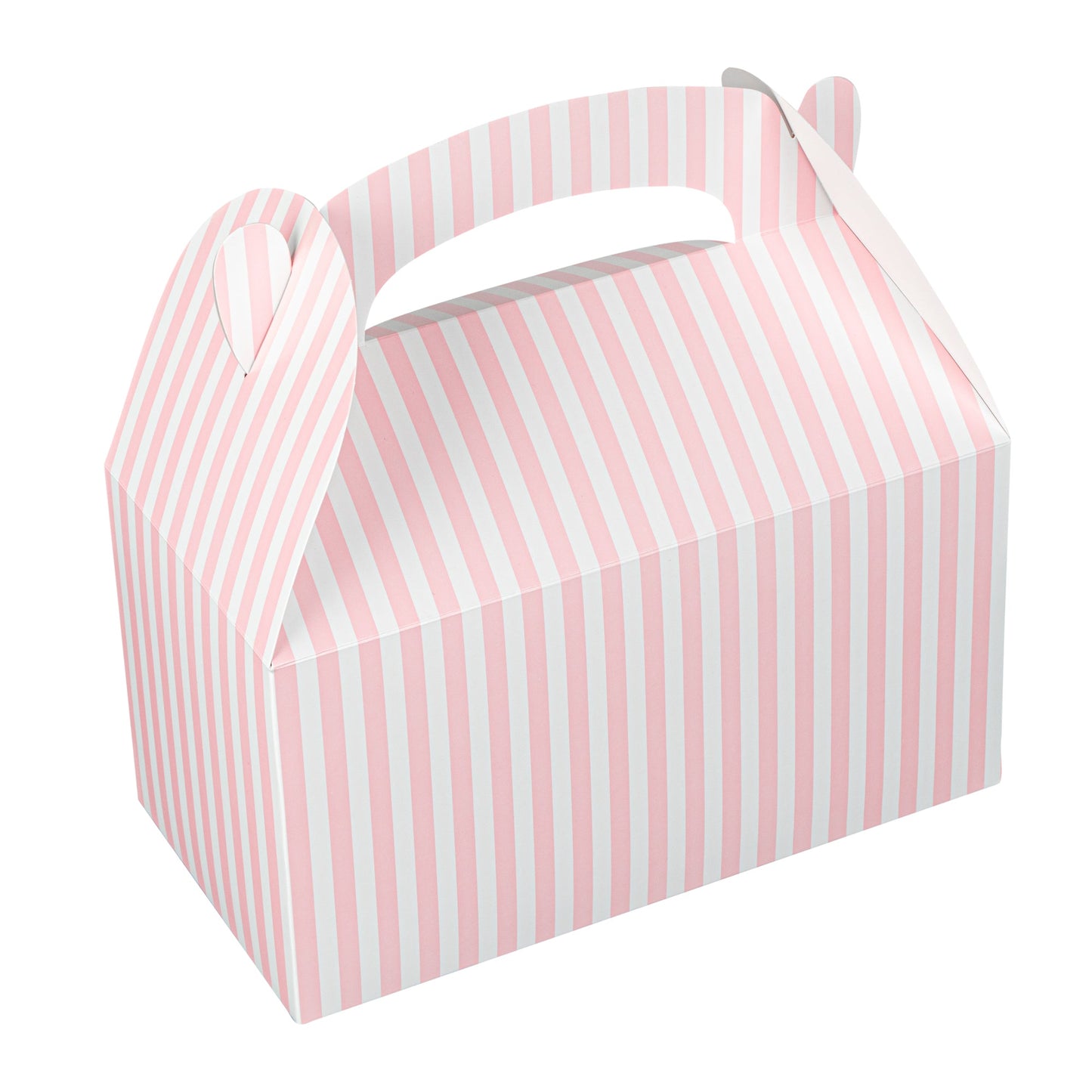 Bio Tek Pink & White Stripe Paper Gable Box / Take Out Container - Compostable - 9 1/2" x 5" x 5" - 100 count box