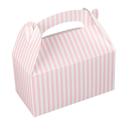 Bio Tek Pink & White Stripe Paper Gable Box / Take Out Container - Compostable - 9 1/2" x 5" x 5" - 100 count box