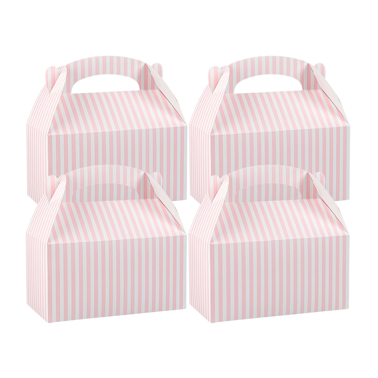 Bio Tek Pink & White Stripe Paper Gable Box / Take Out Container - Compostable - 9 1/2" x 5" x 5" - 100 count box