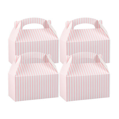 Bio Tek Pink & White Stripe Paper Gable Box / Take Out Container - Compostable - 9 1/2" x 5" x 5" - 100 count box