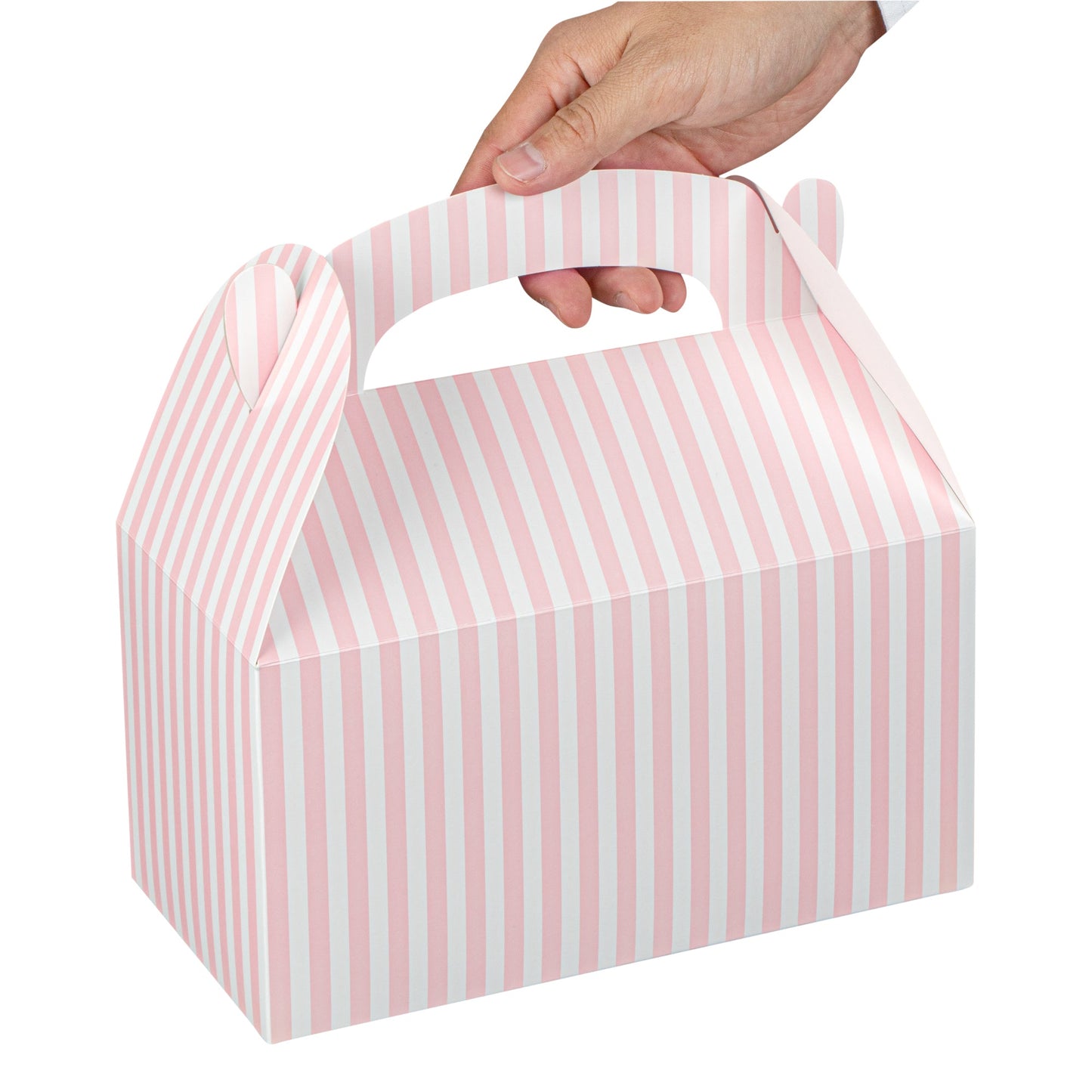 Bio Tek Pink & White Stripe Paper Gable Box / Take Out Container - Compostable - 9 1/2" x 5" x 5" - 100 count box