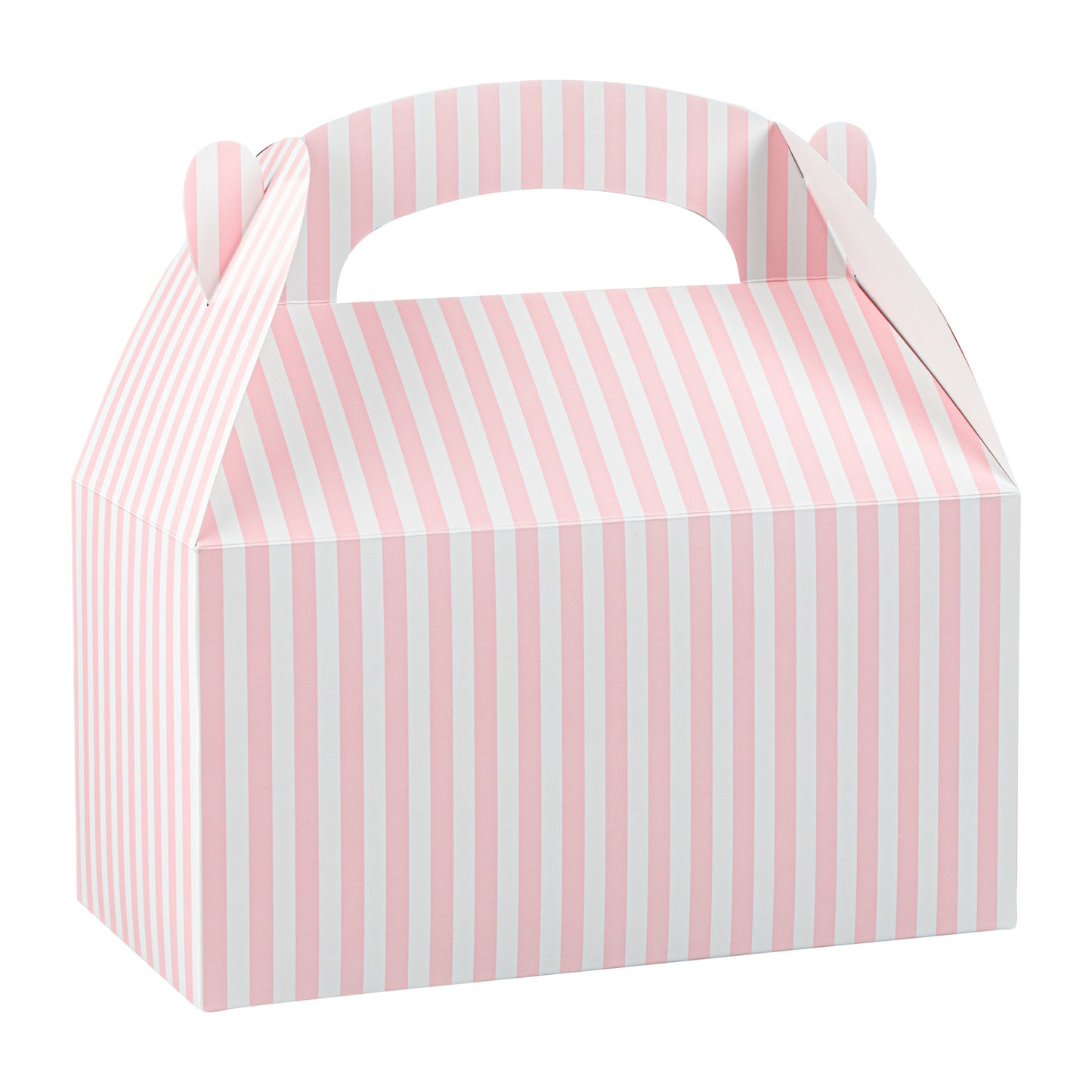 Bio Tek Pink & White Stripe Paper Gable Box / Take Out Container - Compostable - 9 1/2" x 5" x 5" - 100 count box