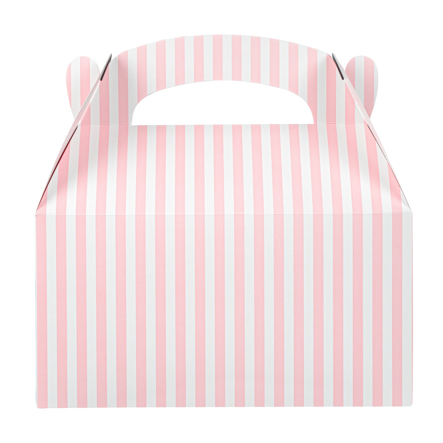 Bio Tek Pink & White Stripe Paper Gable Box / Take Out Container - Compostable - 9 1/2" x 5" x 5" - 100 count box