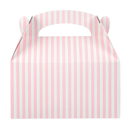 Bio Tek Pink & White Stripe Paper Gable Box / Take Out Container - Compostable - 9 1/2" x 5" x 5" - 100 count box