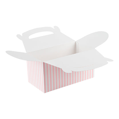 Bio Tek Pink & White Stripe Paper Gable Box / Take Out Container - Compostable - 9 1/2" x 5" x 5" - 100 count box