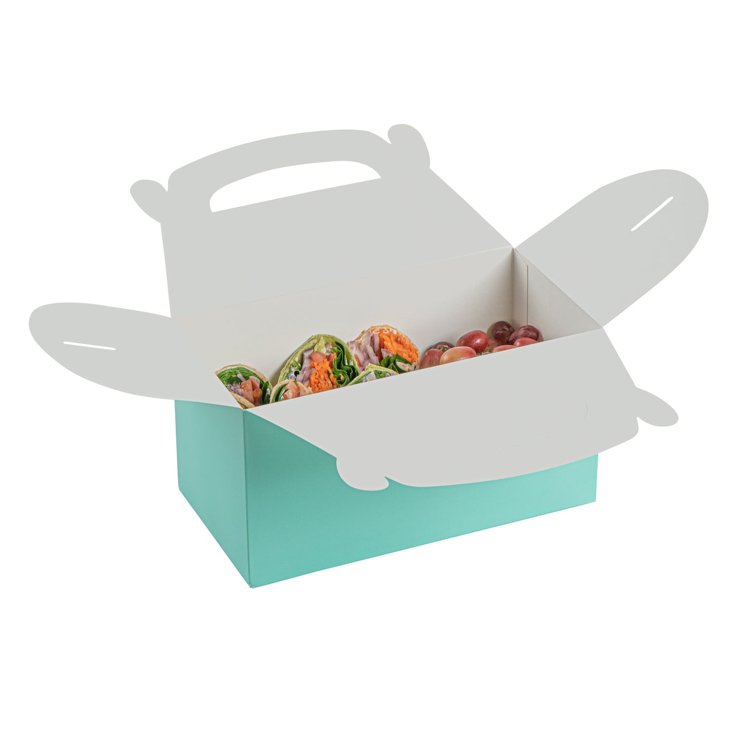 Bio Tek Turquoise Paper Gable Box / Take Out Container - Compostable - 9 1/2" x 5" x 5" - 25 count box