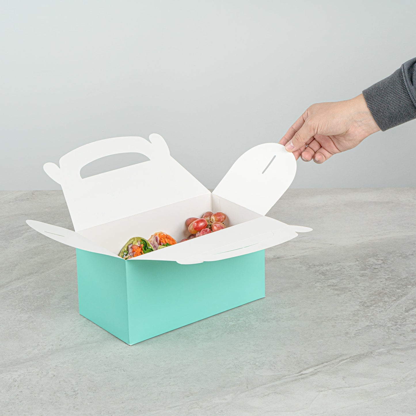 Bio Tek Turquoise Paper Gable Box / Take Out Container - Compostable - 9 1/2" x 5" x 5" - 25 count box