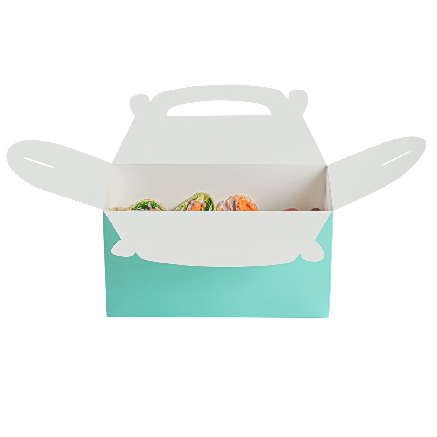 Bio Tek Turquoise Paper Gable Box / Take Out Container - Compostable - 9 1/2" x 5" x 5" - 100 count box