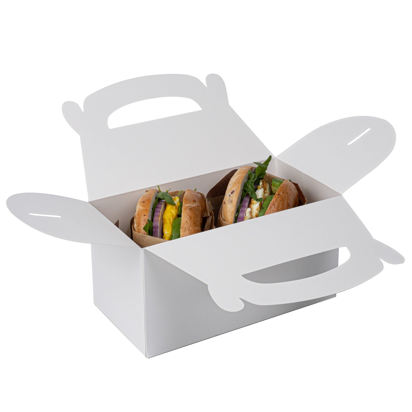 Bio Tek White Paper Gable Box / Take Out Container - Greaseproof - 9 1/2" x 5" x 5" - 25 count box