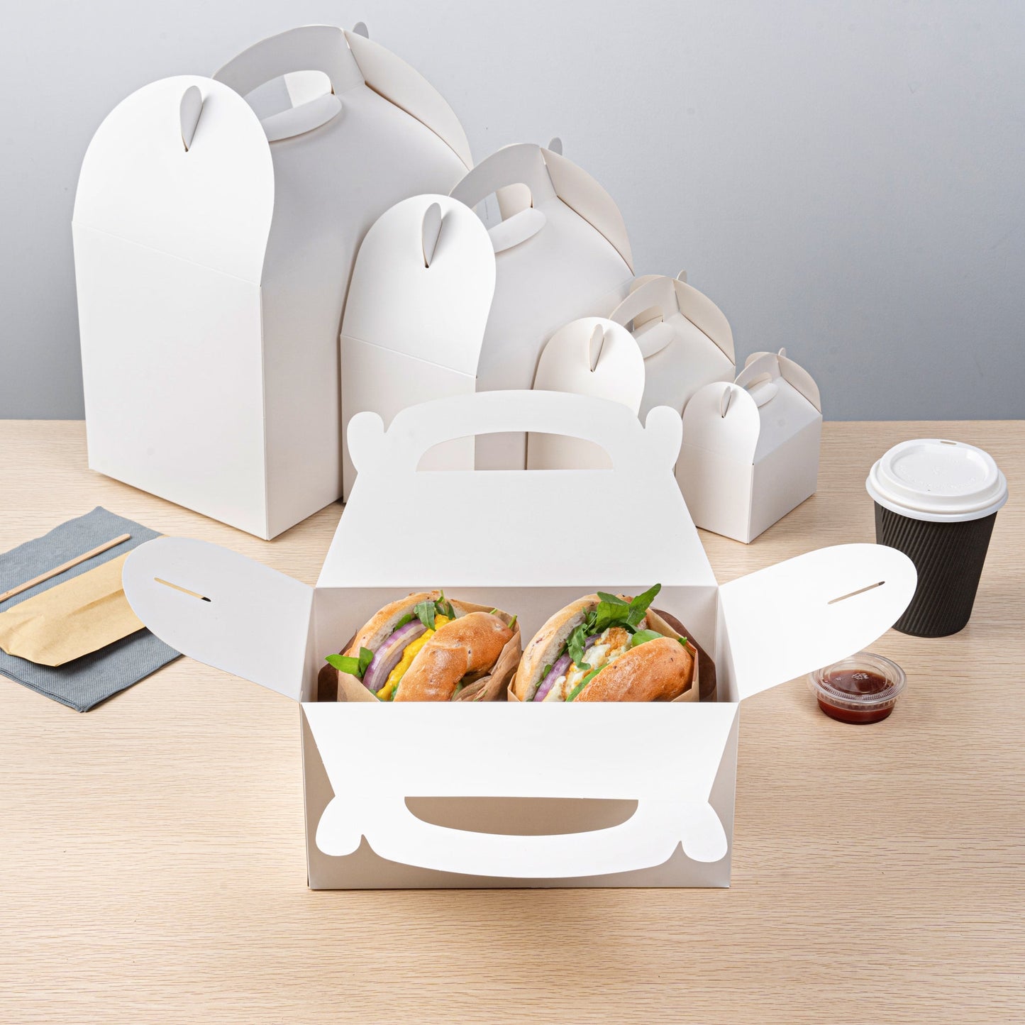 Bio Tek White Paper Gable Box / Take Out Container - Greaseproof - 9 1/2" x 5" x 5" - 25 count box
