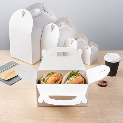 Bio Tek White Paper Gable Box / Take Out Container - Greaseproof - 9 1/2" x 5" x 5" - 25 count box