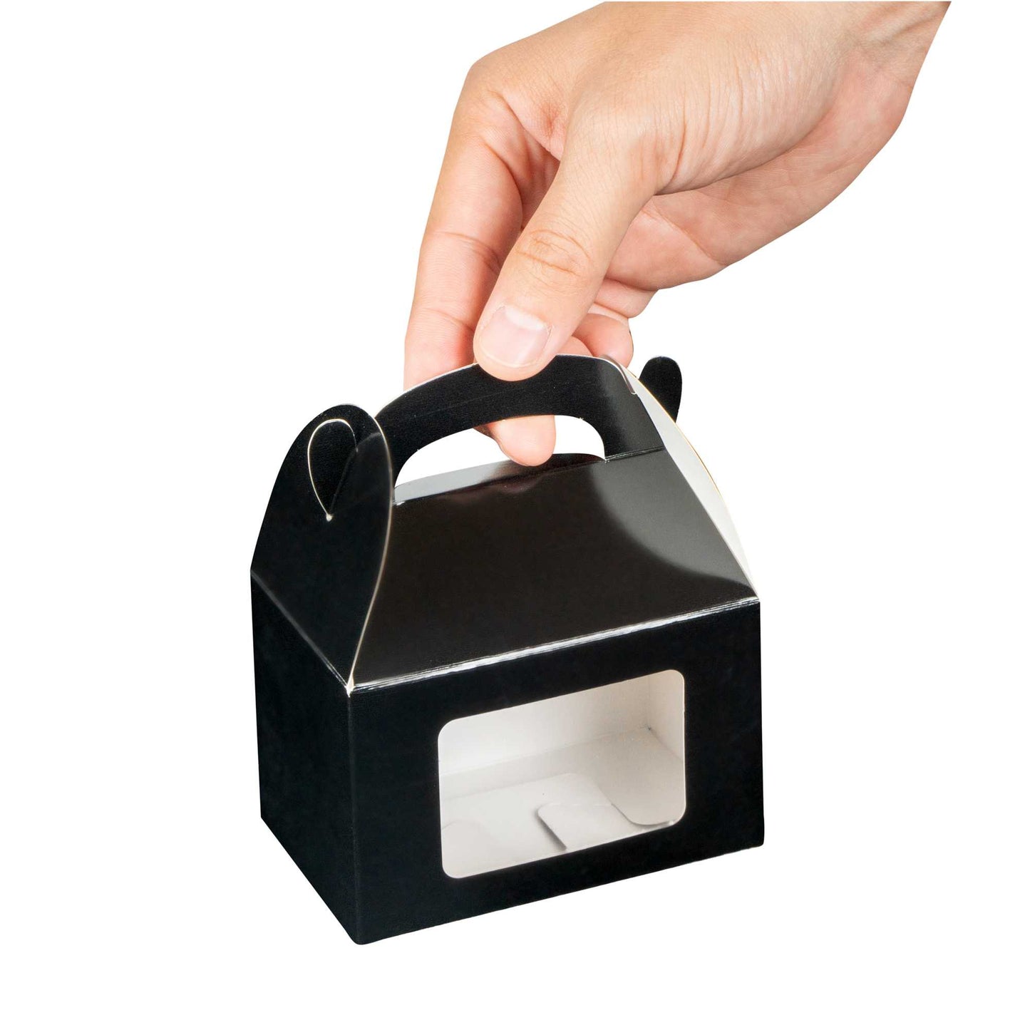Bio Tek Black Paper Gable Box / Take Out Container - Greaseproof, with Window - 4" x 2 1/2" x 2 1/2" - 25 count box