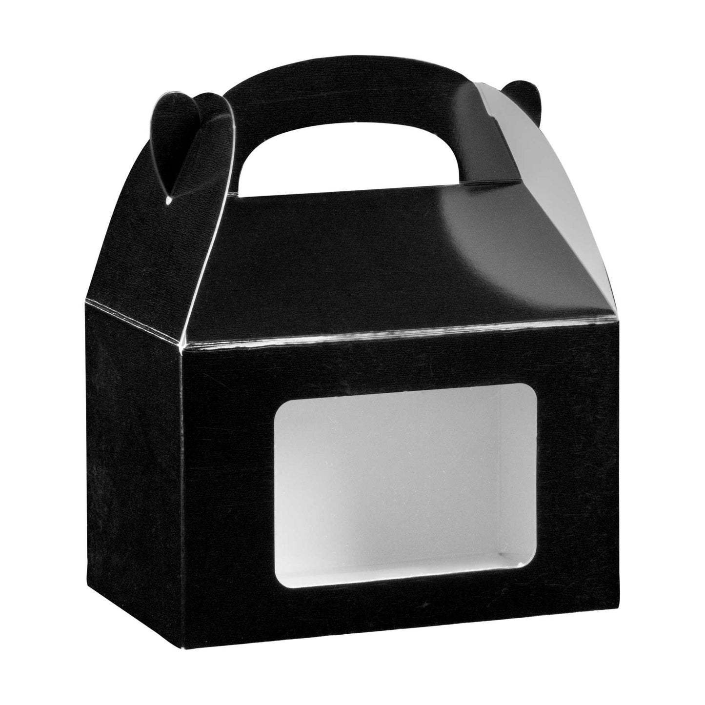 Bio Tek Black Paper Gable Box / Take Out Container - Greaseproof, with Window - 4" x 2 1/2" x 2 1/2" - 25 count box