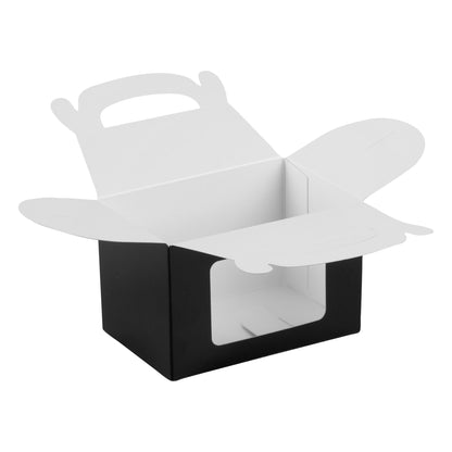 Bio Tek Black Paper Gable Box / Take Out Container - Greaseproof, with Window - 4" x 2 1/2" x 2 1/2" - 100 count box