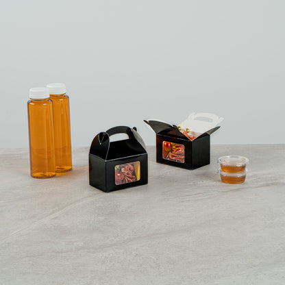 Bio Tek Black Paper Gable Box / Take Out Container - Greaseproof, with Window - 4" x 2 1/2" x 2 1/2" - 100 count box