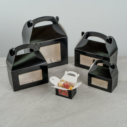 Bio Tek Black Paper Gable Box / Take Out Container - Greaseproof, with Window - 4" x 2 1/2" x 2 1/2" - 100 count box