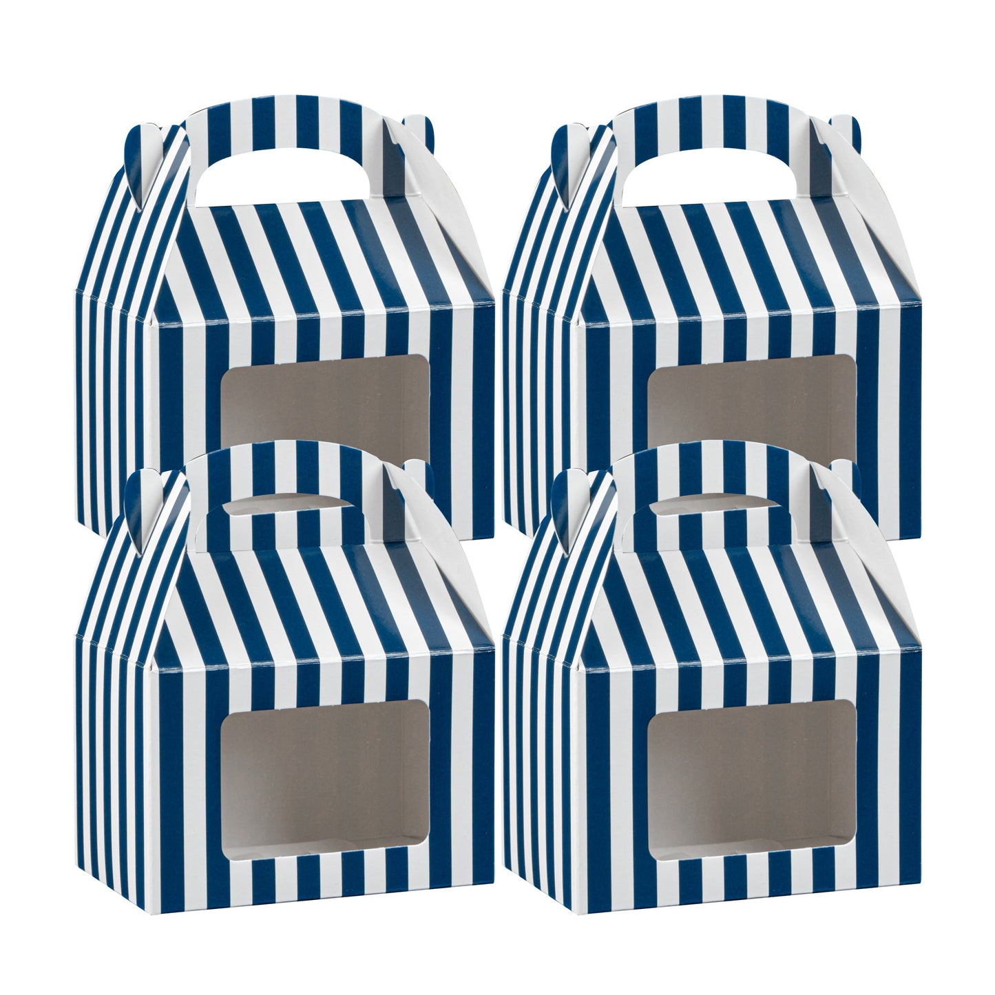 Bio Tek Blue & White Stripe Paper Gable Box / Take Out Container - with Window - 4" x 2 1/2" x 2 1/2" - 100 count box