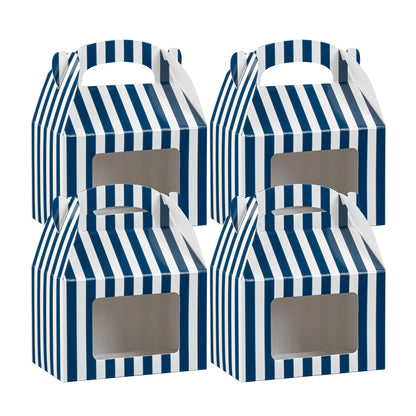 Bio Tek Blue & White Stripe Paper Gable Box / Take Out Container - with Window - 4" x 2 1/2" x 2 1/2" - 100 count box