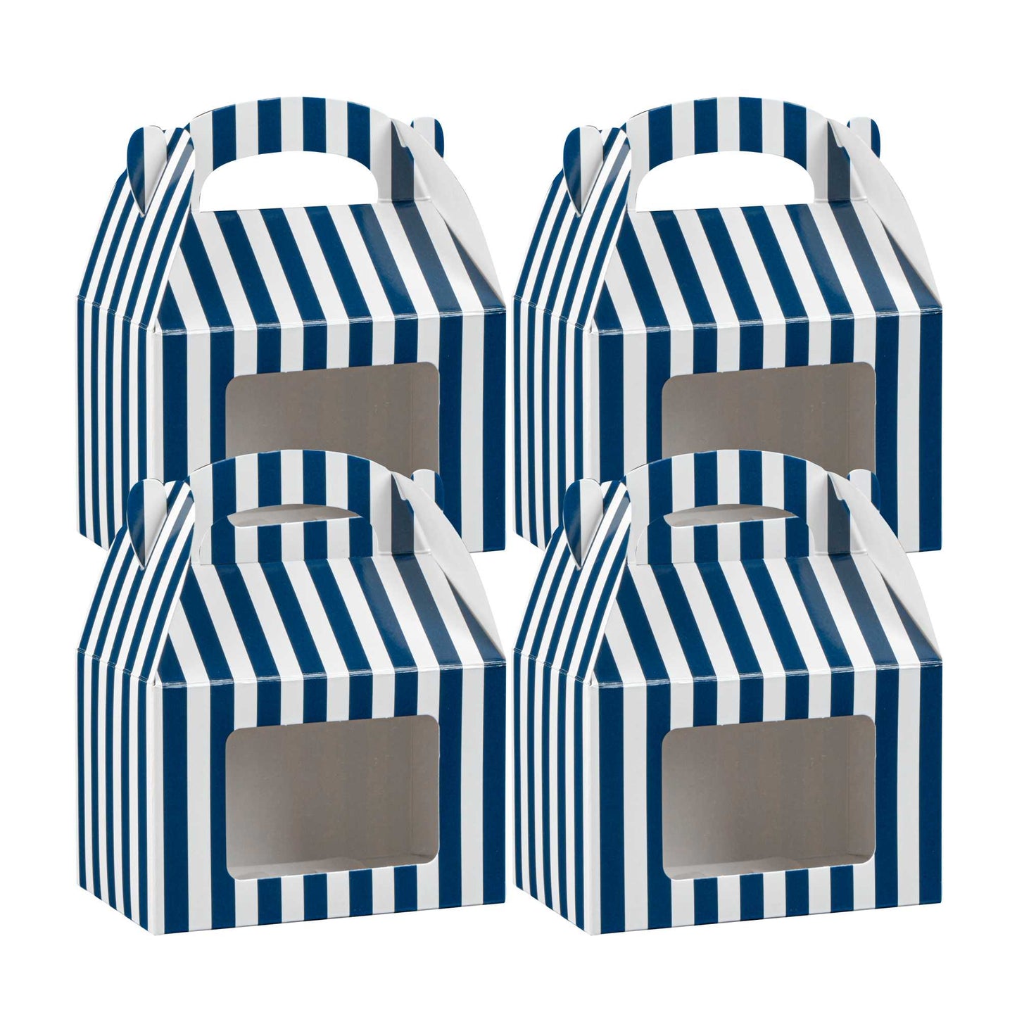 Bio Tek Blue & White Stripe Paper Gable Box / Take Out Container - with Window - 4" x 2 1/2" x 2 1/2" - 25 count box