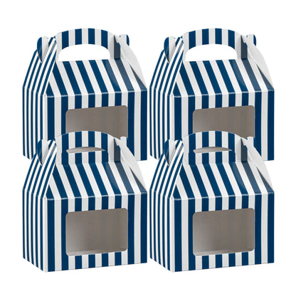Bio Tek Blue & White Stripe Paper Gable Box / Take Out Container - with Window - 4" x 2 1/2" x 2 1/2" - 25 count box