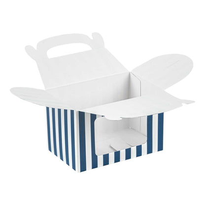 Bio Tek Blue & White Stripe Paper Gable Box / Take Out Container - with Window - 4" x 2 1/2" x 2 1/2" - 25 count box