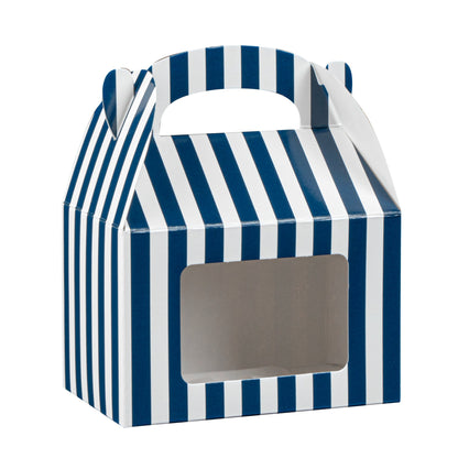 Bio Tek Blue & White Stripe Paper Gable Box / Take Out Container - with Window - 4" x 2 1/2" x 2 1/2" - 100 count box