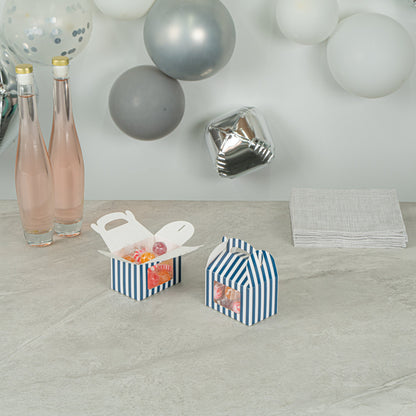 Bio Tek Blue & White Stripe Paper Gable Box / Take Out Container - with Window - 4" x 2 1/2" x 2 1/2" - 100 count box