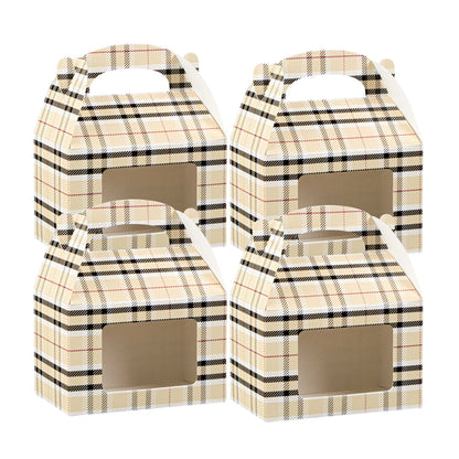 Bio Tek Plaid Paper Gable Box / Take Out Container - with Window - 4" x 2 1/2" x 2 1/2" - 25 count box