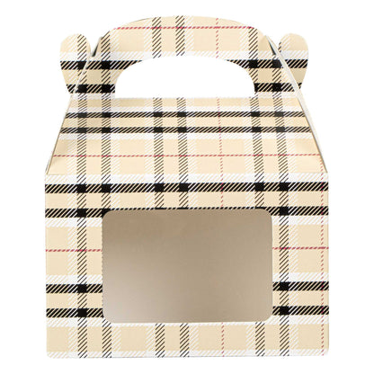 Bio Tek Plaid Paper Gable Box / Take Out Container - with Window - 4" x 2 1/2" x 2 1/2" - 25 count box