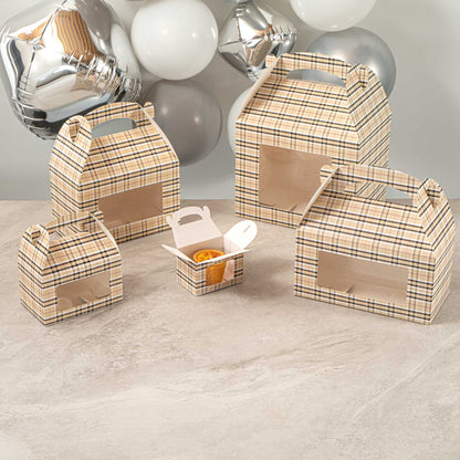 Bio Tek Plaid Paper Gable Box / Take Out Container - with Window - 4" x 2 1/2" x 2 1/2" - 25 count box