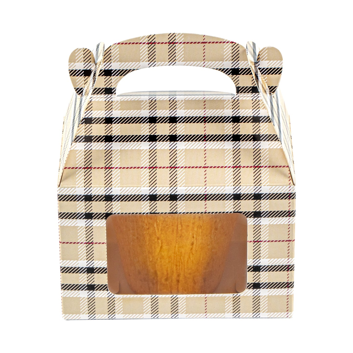 Bio Tek Plaid Paper Gable Box / Take Out Container - with Window - 4" x 2 1/2" x 2 1/2" - 100 count box