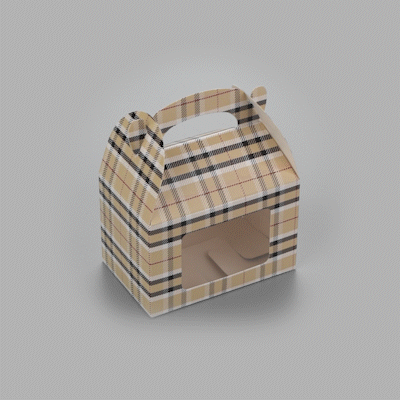 Bio Tek Plaid Paper Gable Box / Take Out Container - with Window - 4" x 2 1/2" x 2 1/2" - 100 count box