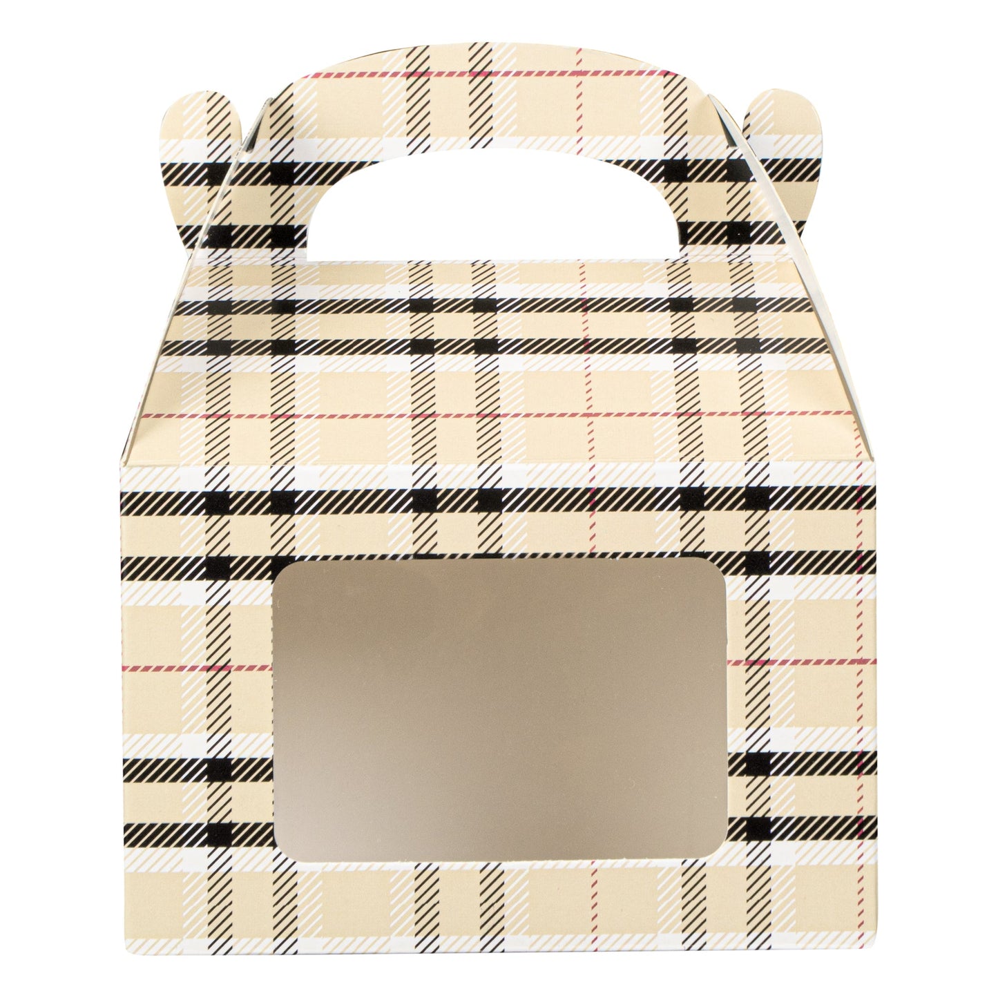 Bio Tek Plaid Paper Gable Box / Take Out Container - with Window - 4" x 2 1/2" x 2 1/2" - 100 count box