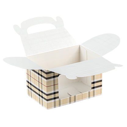 Bio Tek Plaid Paper Gable Box / Take Out Container - with Window - 4" x 2 1/2" x 2 1/2" - 100 count box