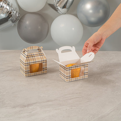 Bio Tek Plaid Paper Gable Box / Take Out Container - with Window - 4" x 2 1/2" x 2 1/2" - 100 count box