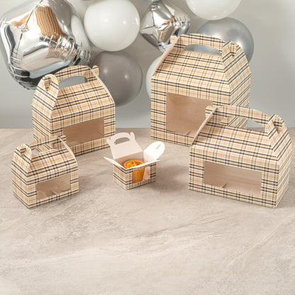Bio Tek Plaid Paper Gable Box / Take Out Container - with Window - 4" x 2 1/2" x 2 1/2" - 100 count box